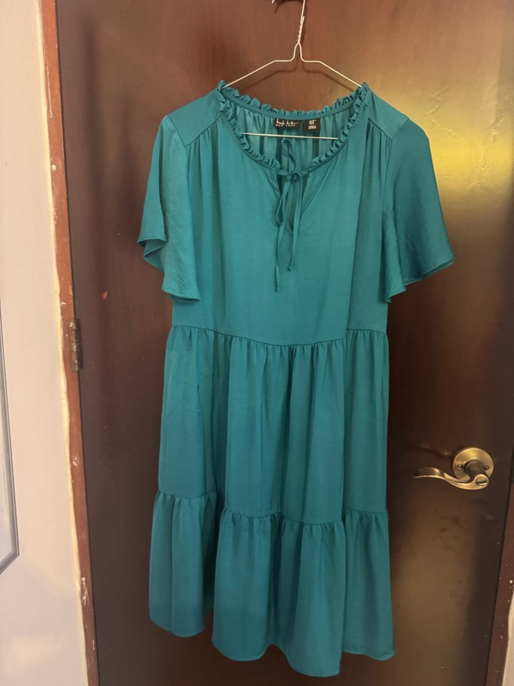 Peplum Tie-Neck Teal Women's Dress